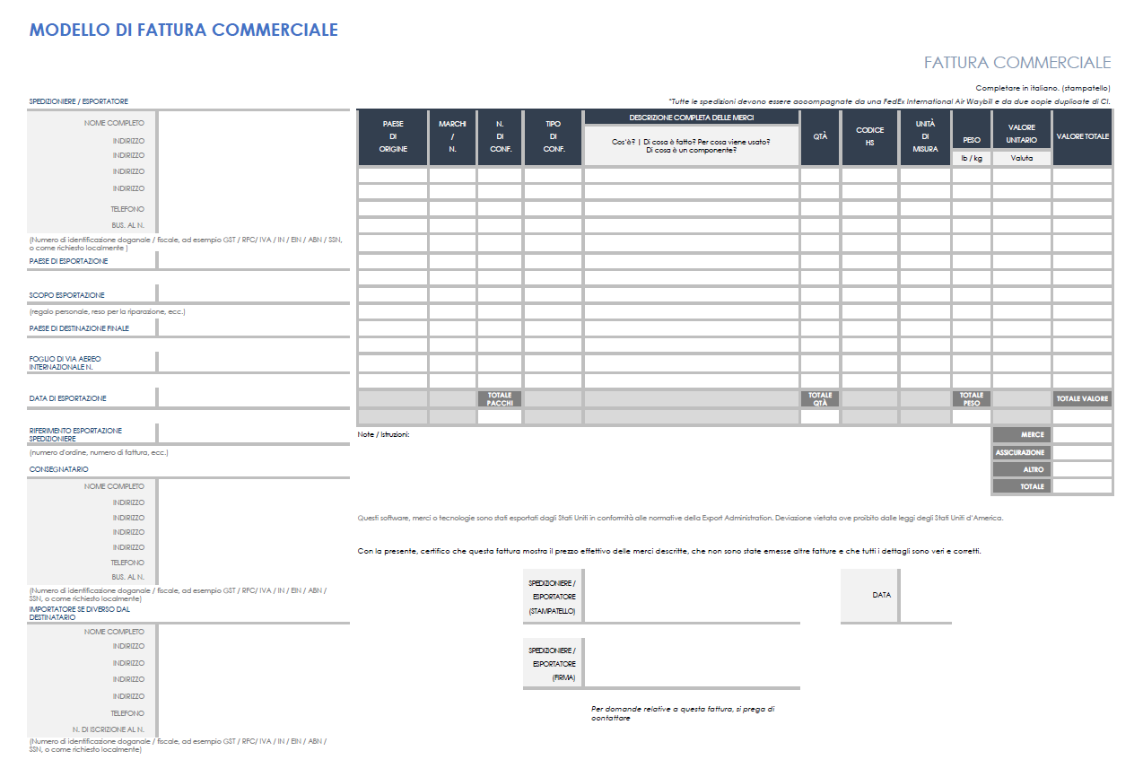  Modello di fattura commerciale