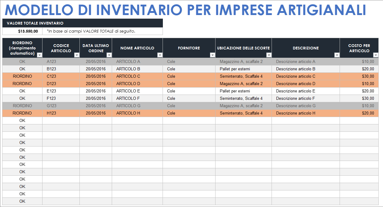  Modello di inventario aziendale artigianale