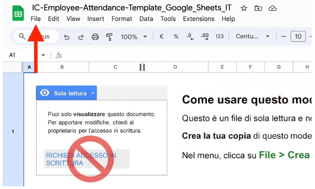  Crea foglio presenze in Fogli Google