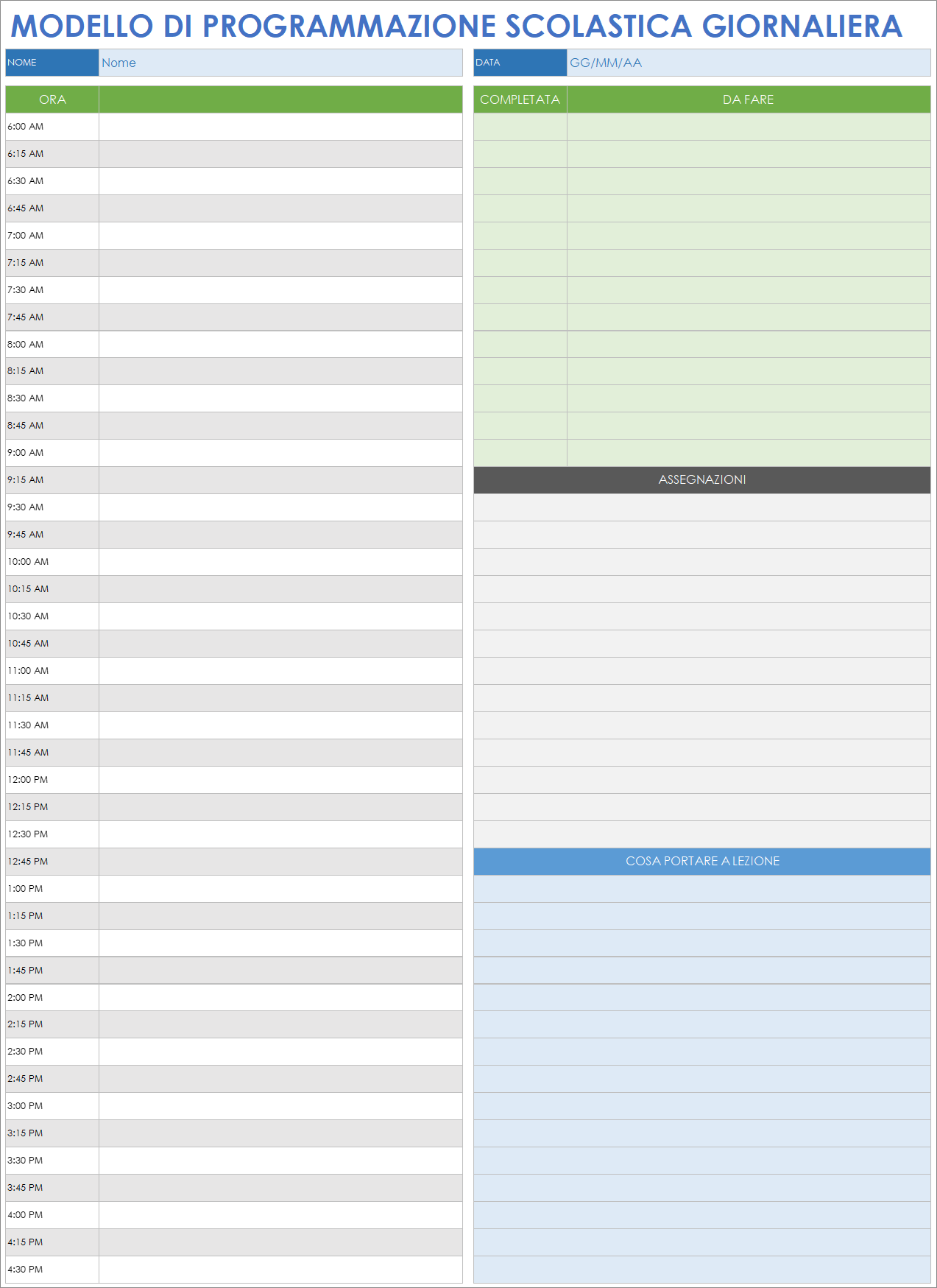  Modello di Fogli Google per l'orario scolastico giornaliero