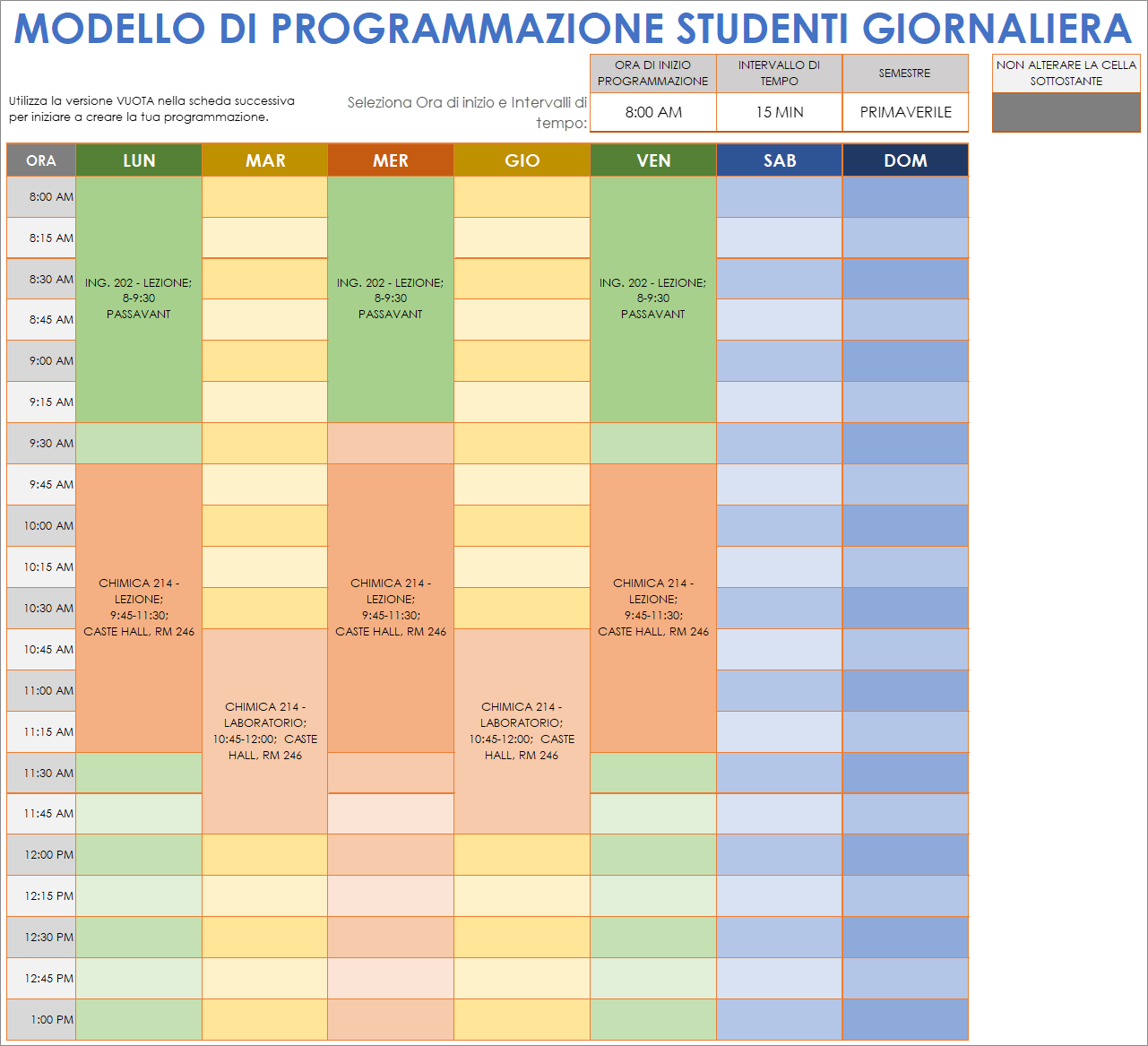  Modello di programma giornaliero per studenti