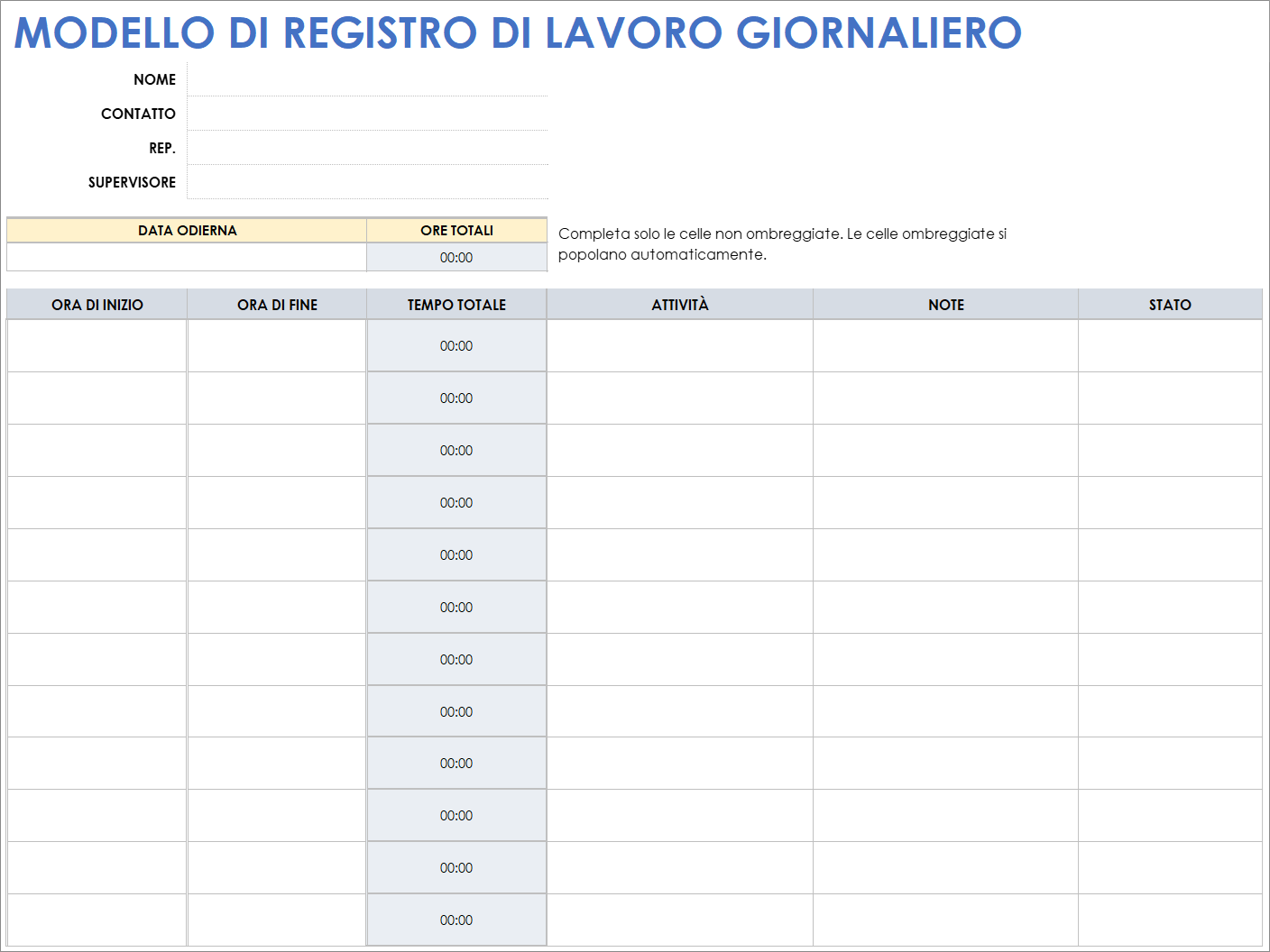  Modello di registro del lavoro quotidiano