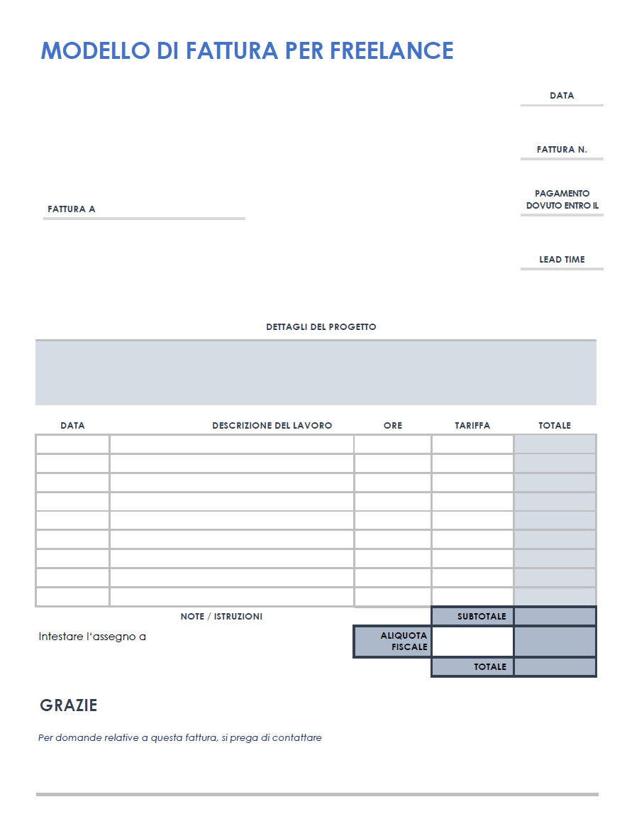  Modello di fattura per freelance