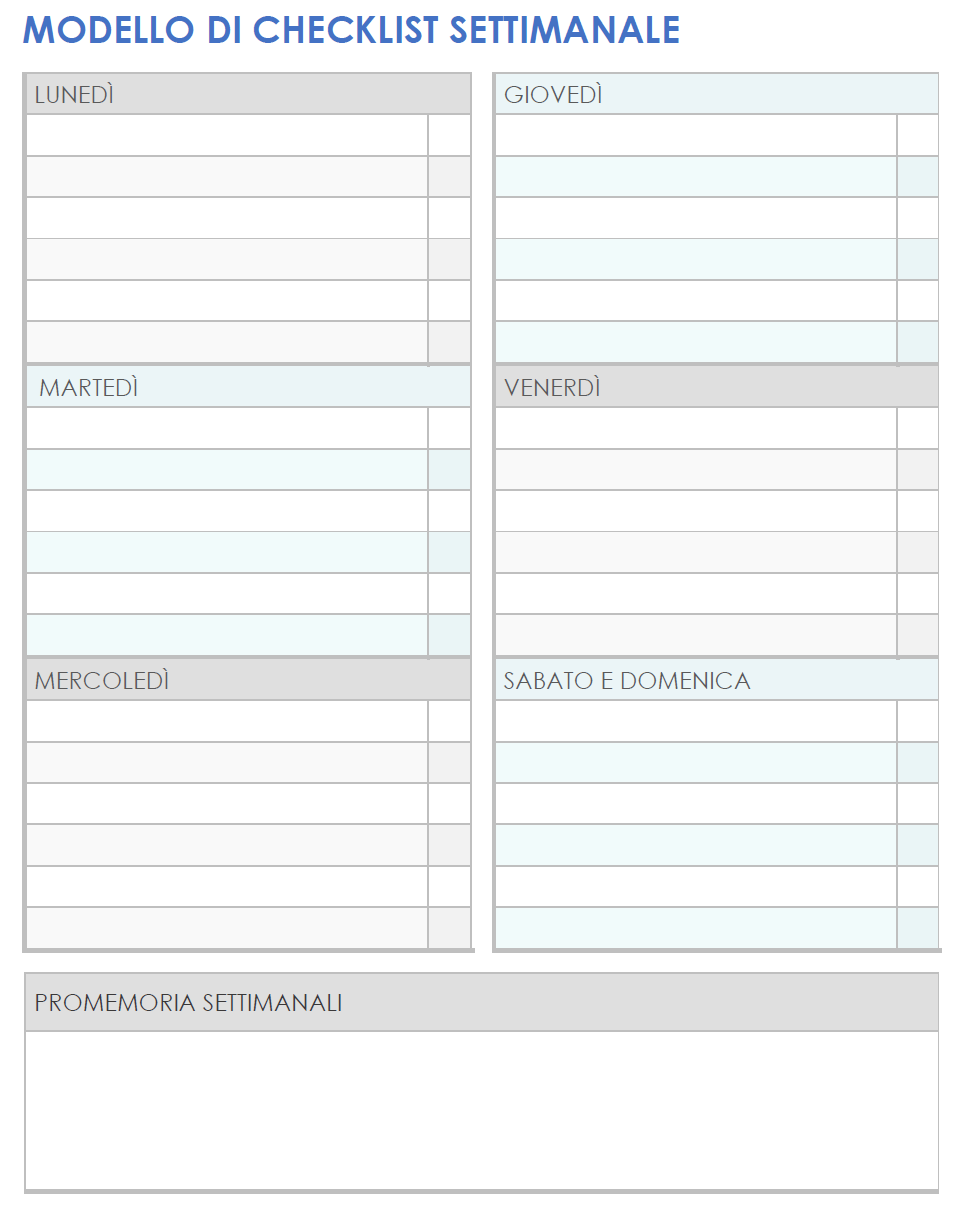  Modello di lista di controllo settimanale di Google Docs