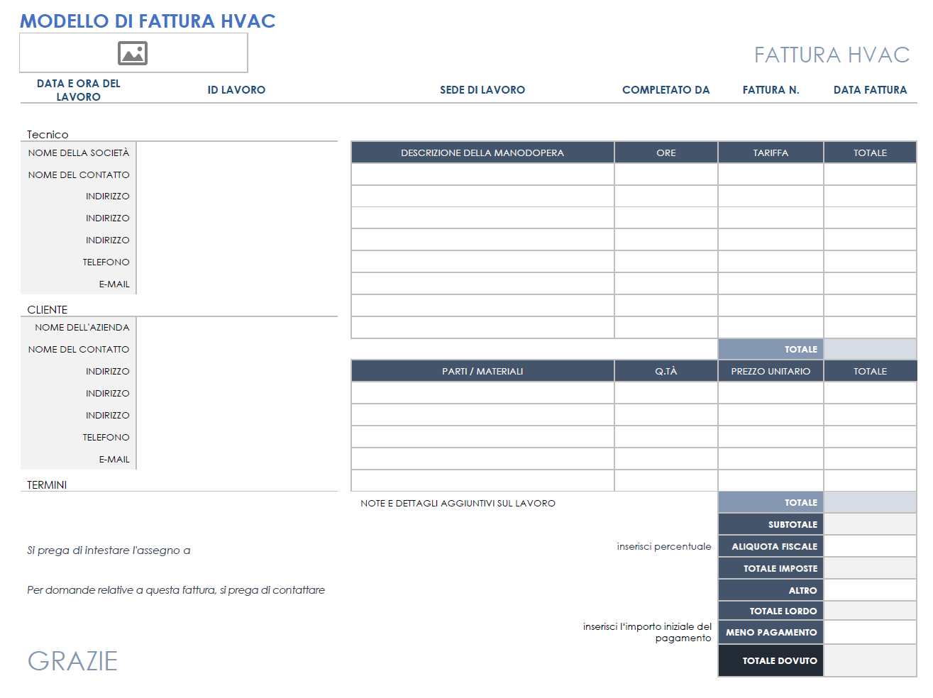  Modello di fattura HVAC