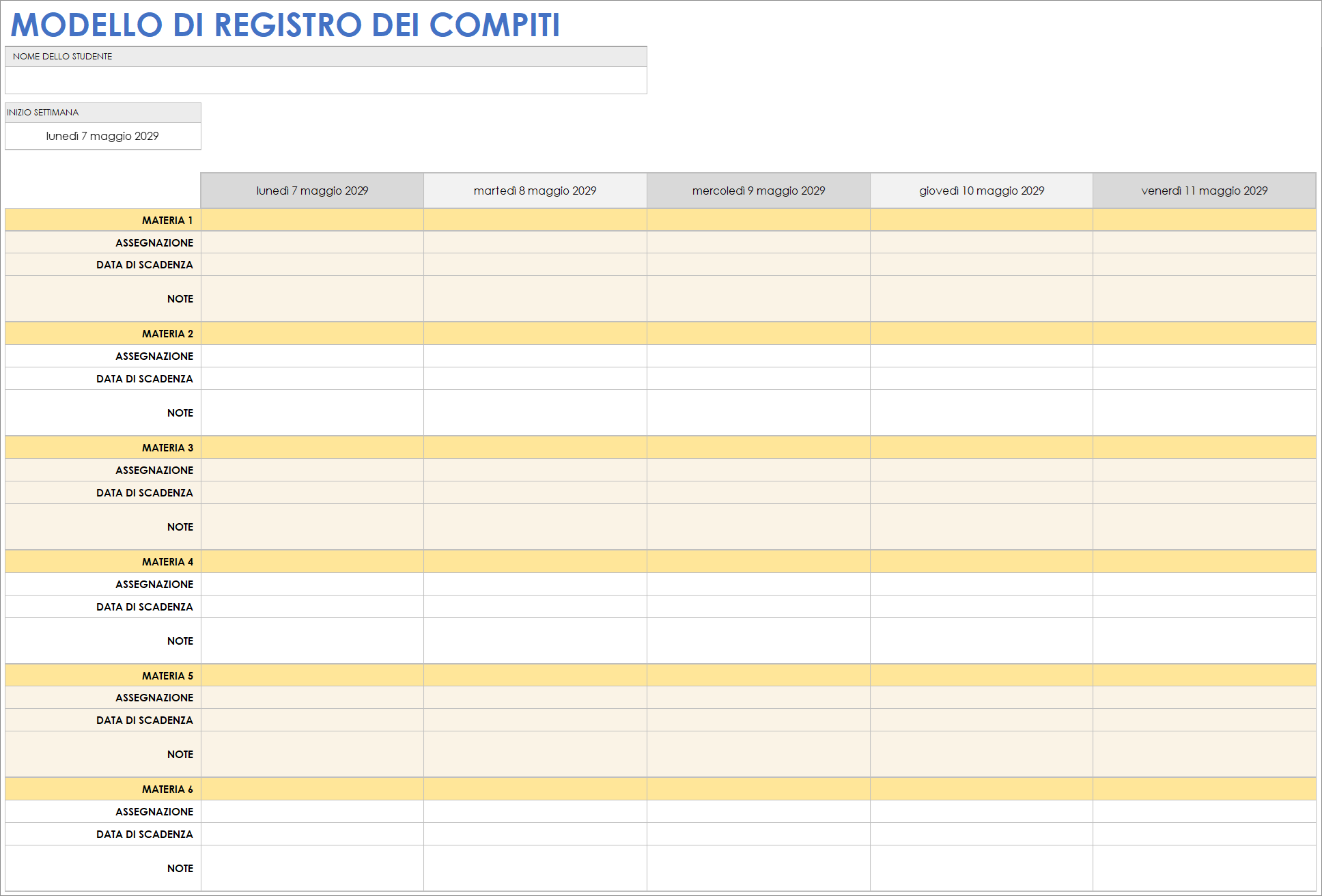  Modello di registro dei compiti