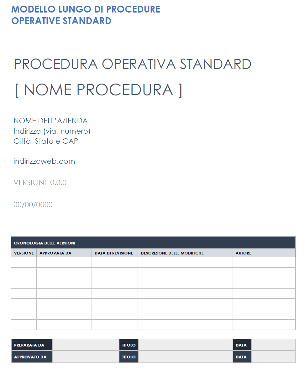  Modello di procedura operativa standard SOP lunga