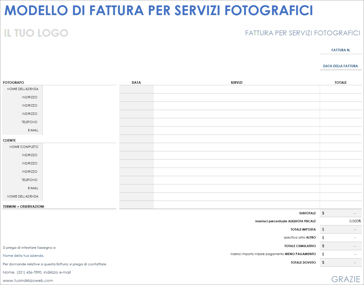  Modello di fattura fotografica