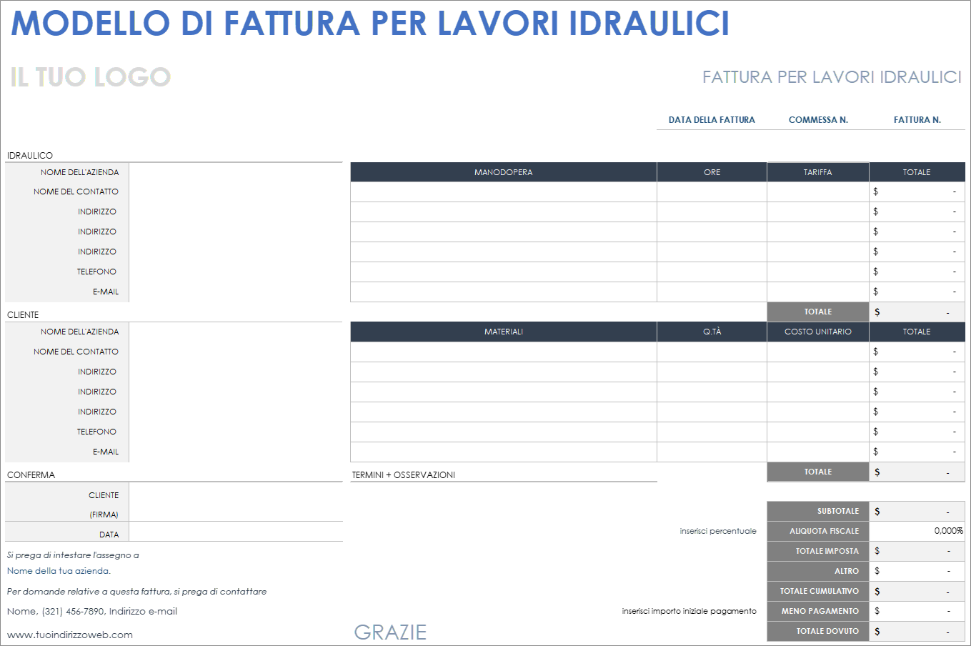  Modello di fattura idraulica