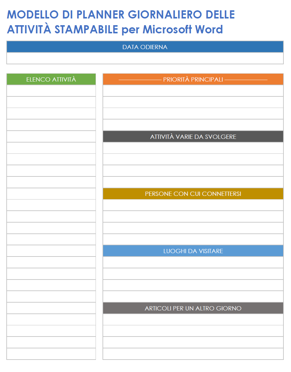  Modello stampabile per pianificazione attività giornaliere