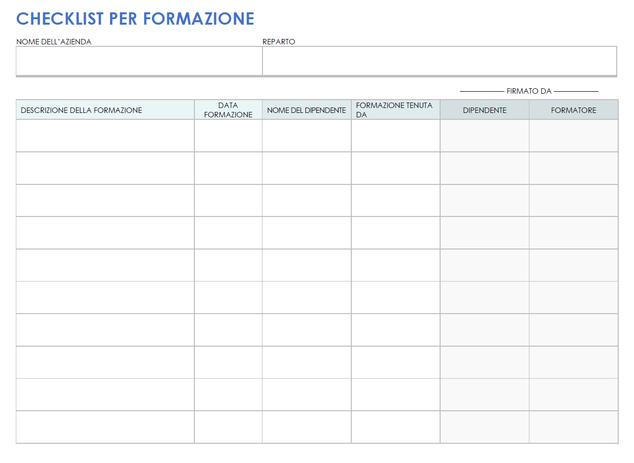  Modello stampabile di checklist di formazione per Google Docs