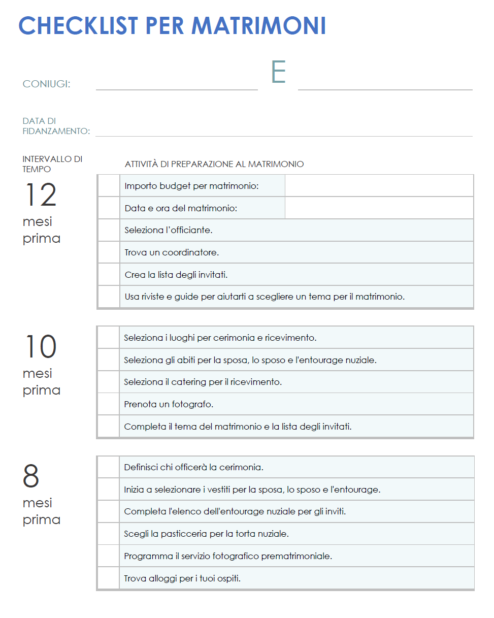  Modello stampabile di lista di controllo del matrimonio per Google Docs