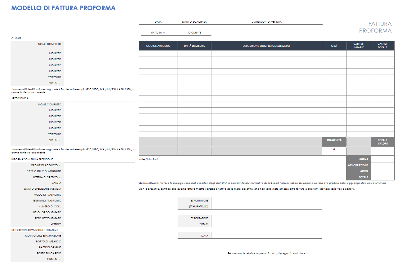  Modello di fattura pro forma