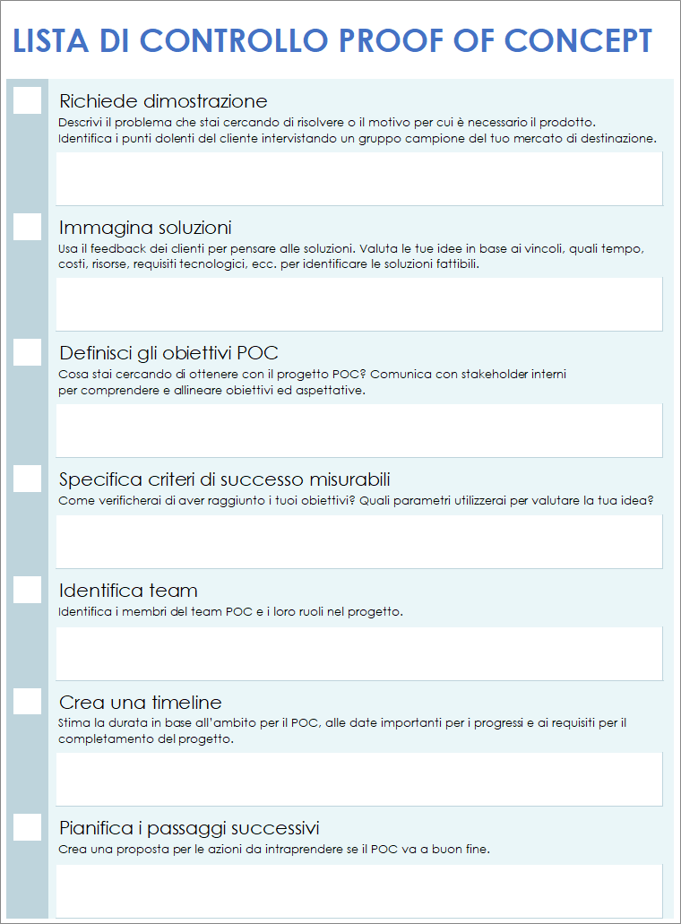  Modello di lista di controllo della prova di concetto