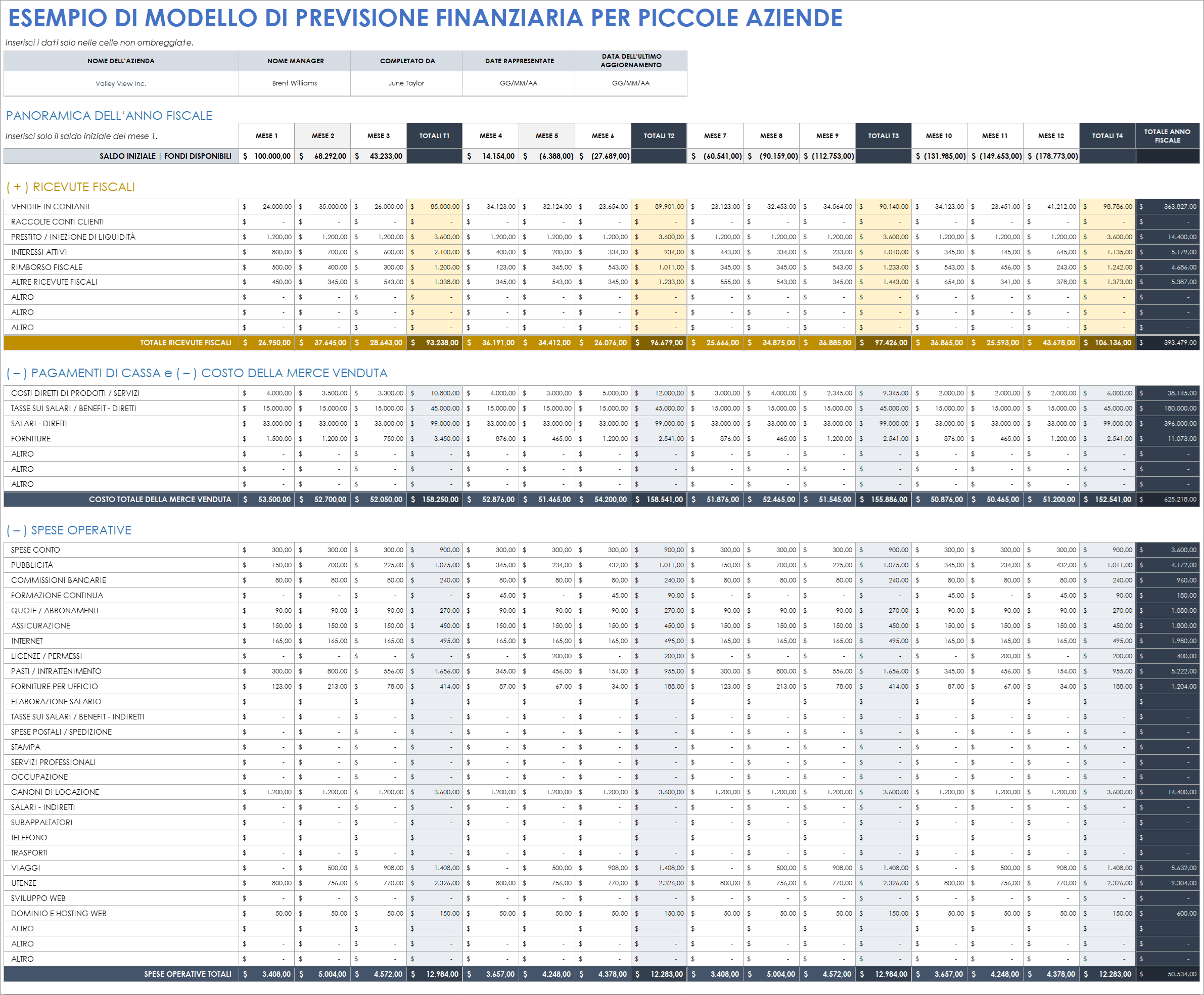  Esempio di modello di previsione finanziaria per piccole imprese