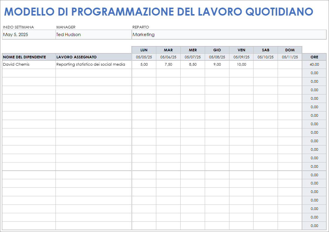  Modello di orario di lavoro