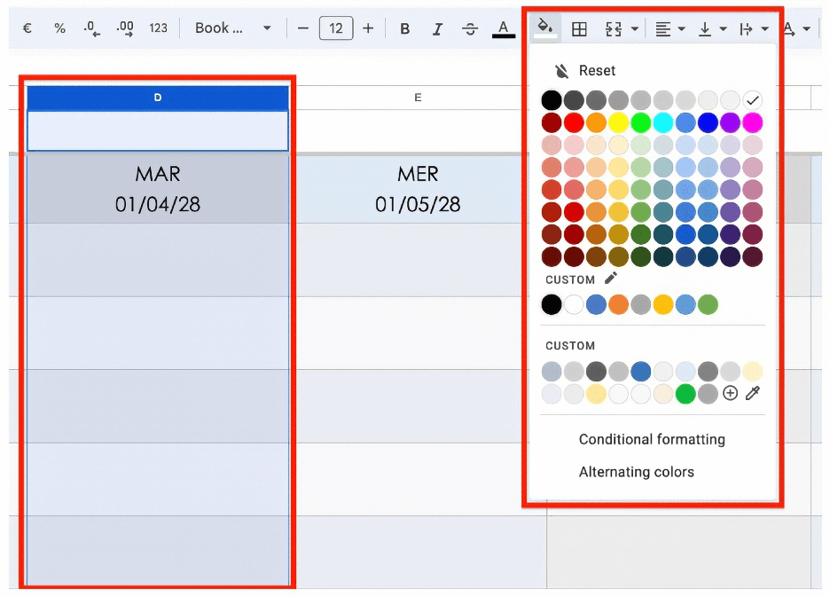  pianificazione giornaliera di base colori personalizzati Fogli Google