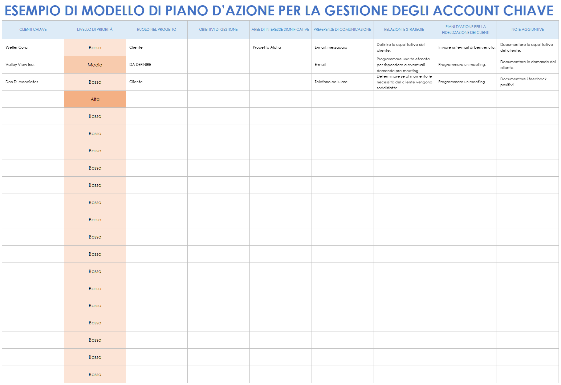  Esempio di piano d'azione per la gestione degli account chiave