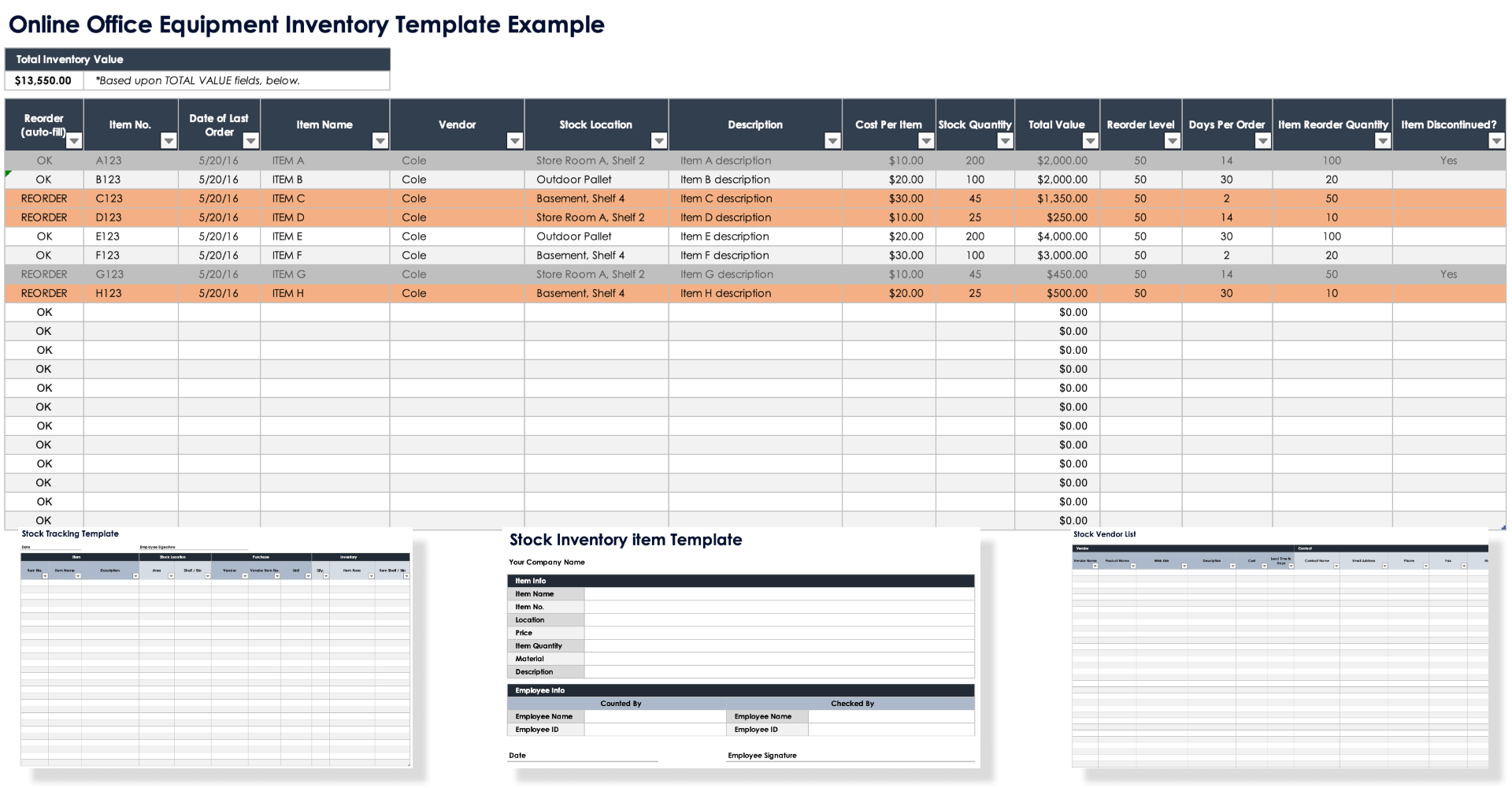 Esempio di modello online di inventario delle attrezzature per ufficio