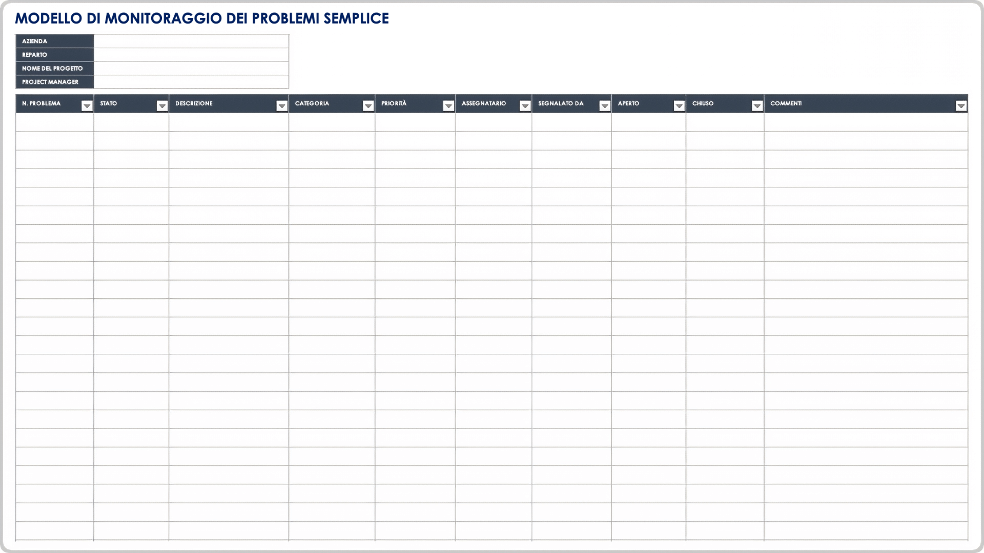  Tracker dei problemi di gestione dei progetti principali