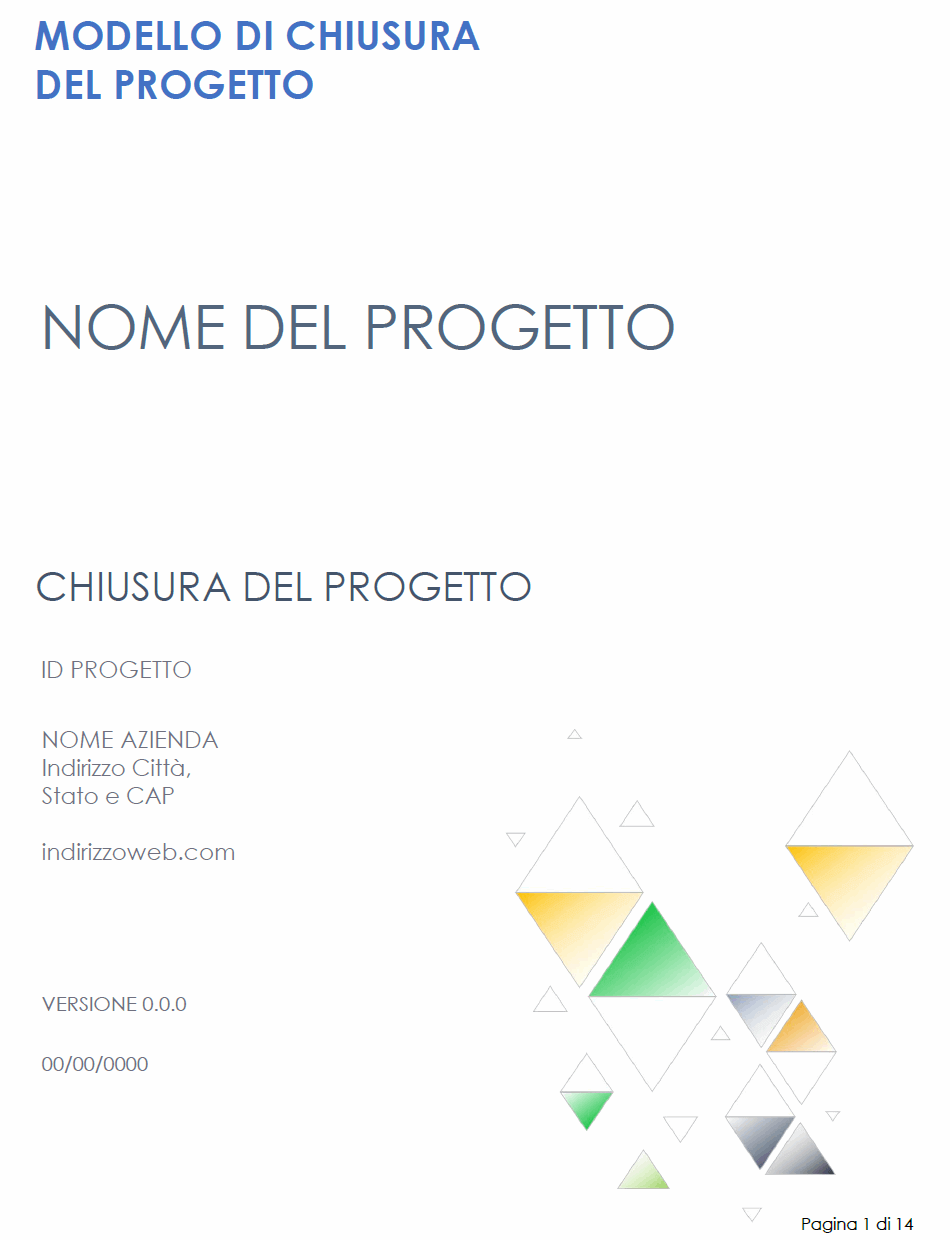  Modello di chiusura del progetto