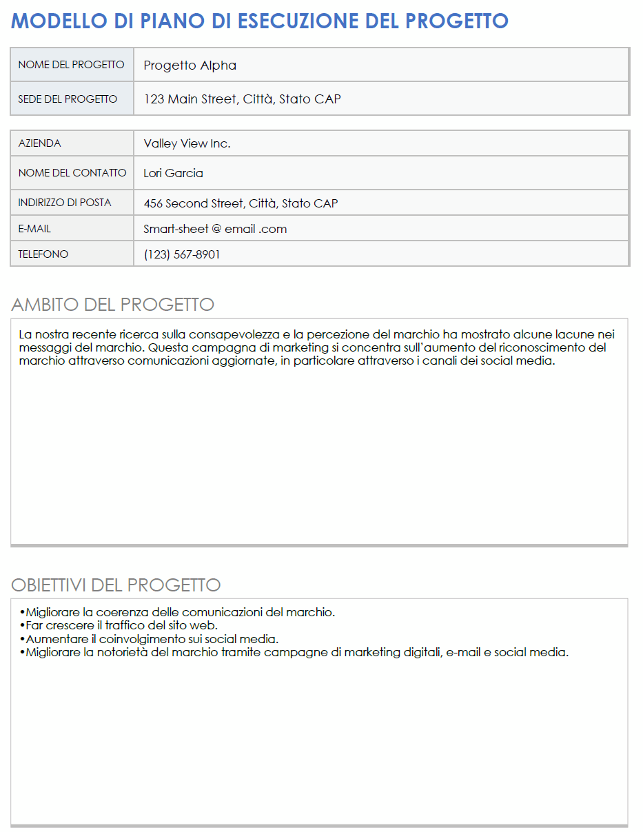  Modello di esempio di modello di piano di esecuzione del progetto