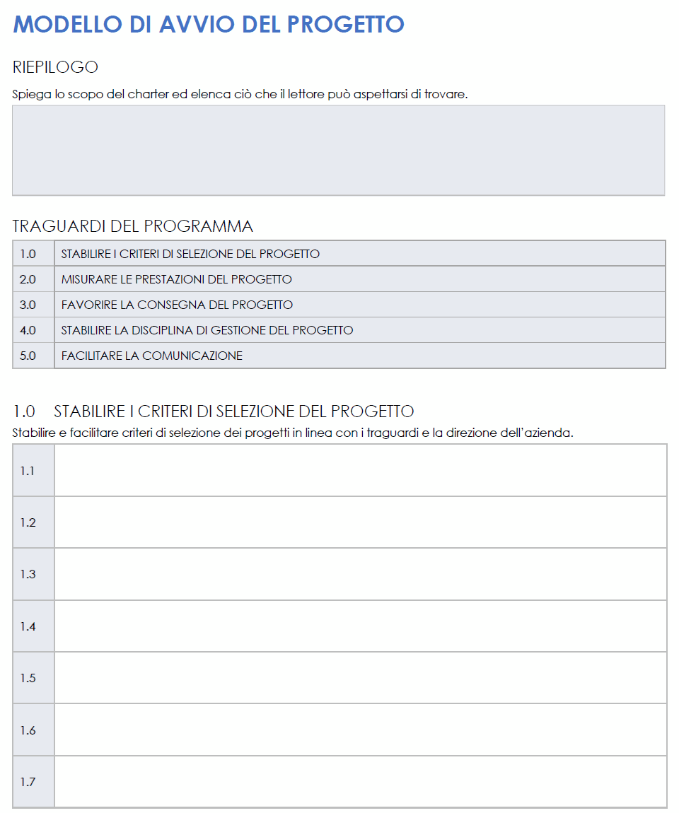  Modello di avvio del progetto