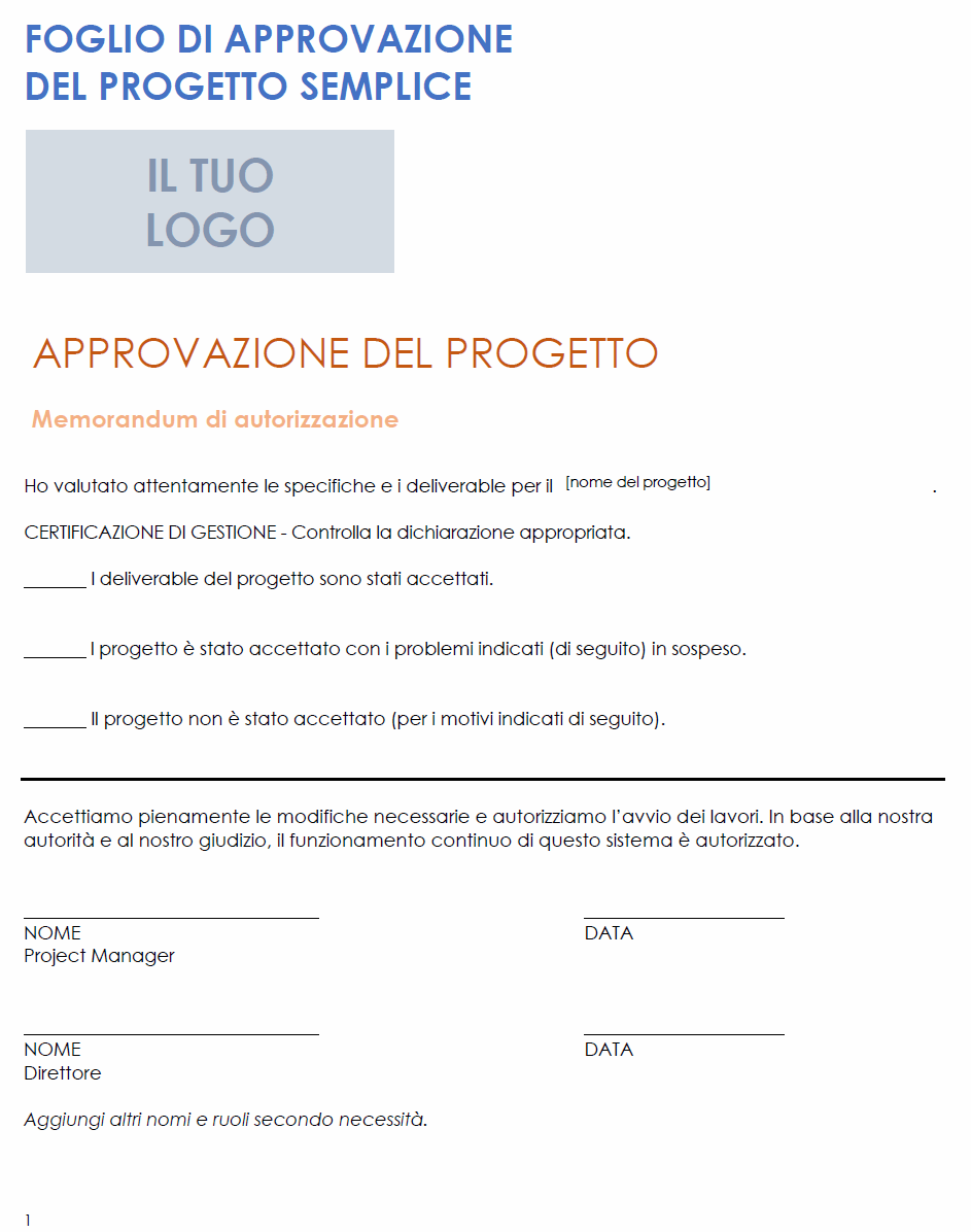  Modello di foglio di firma del progetto semplice