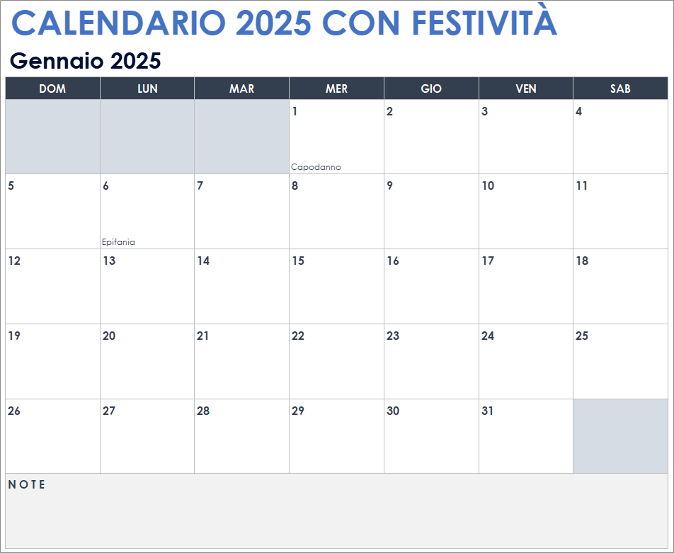 Calendario 2025 con festività