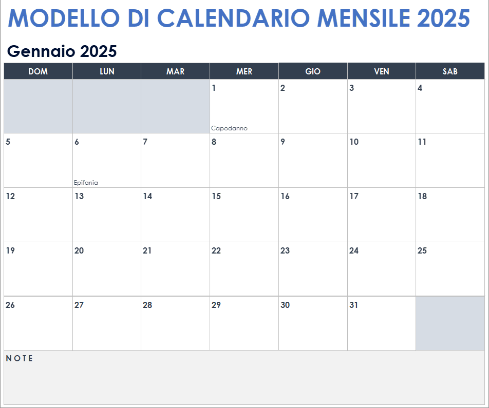 Modello di calendario mensile 2025