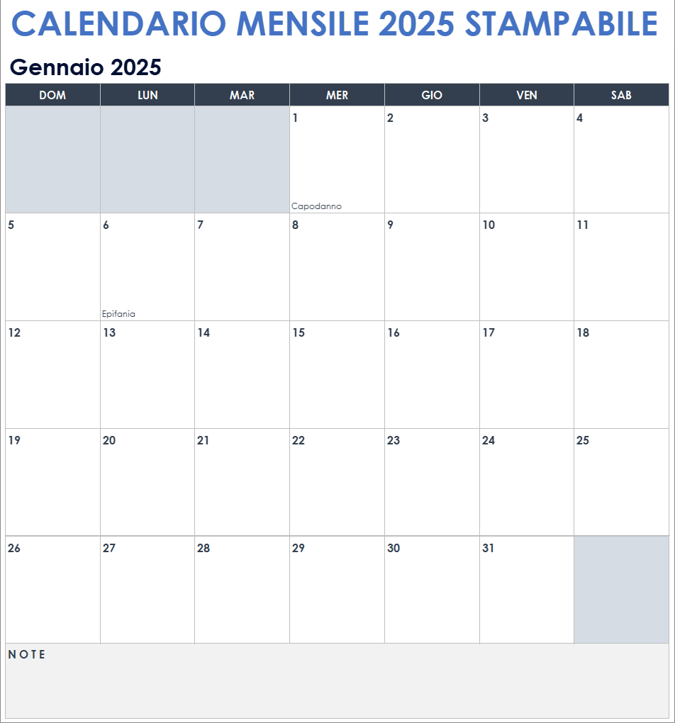 Calendario mensile stampabile 2025