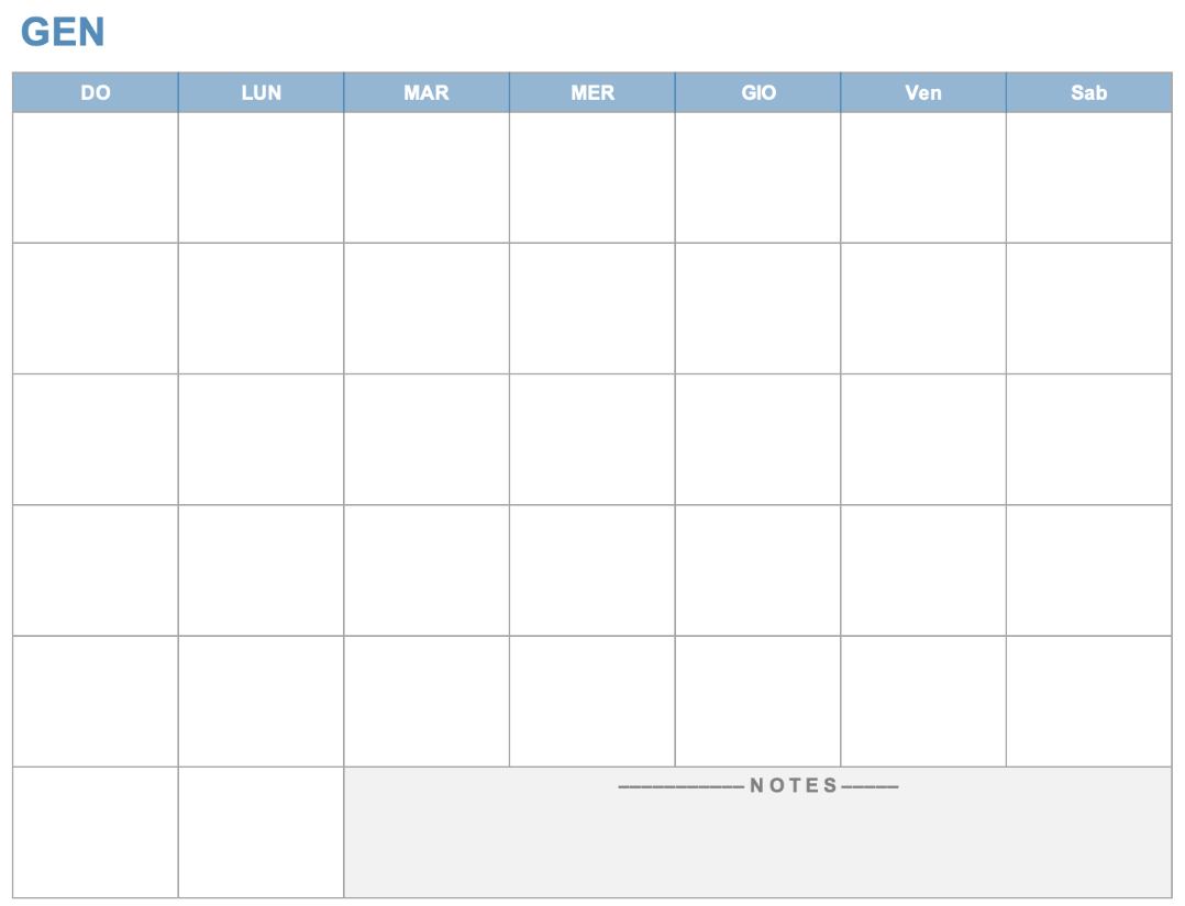  Modello di calendario di 12 mesi per qualsiasi anno