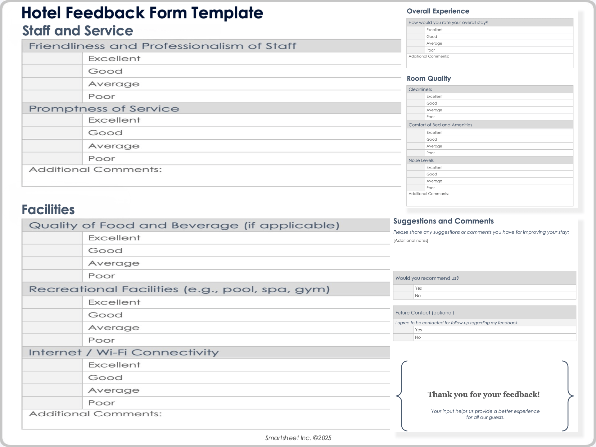 Modello di modulo di feedback per hotel