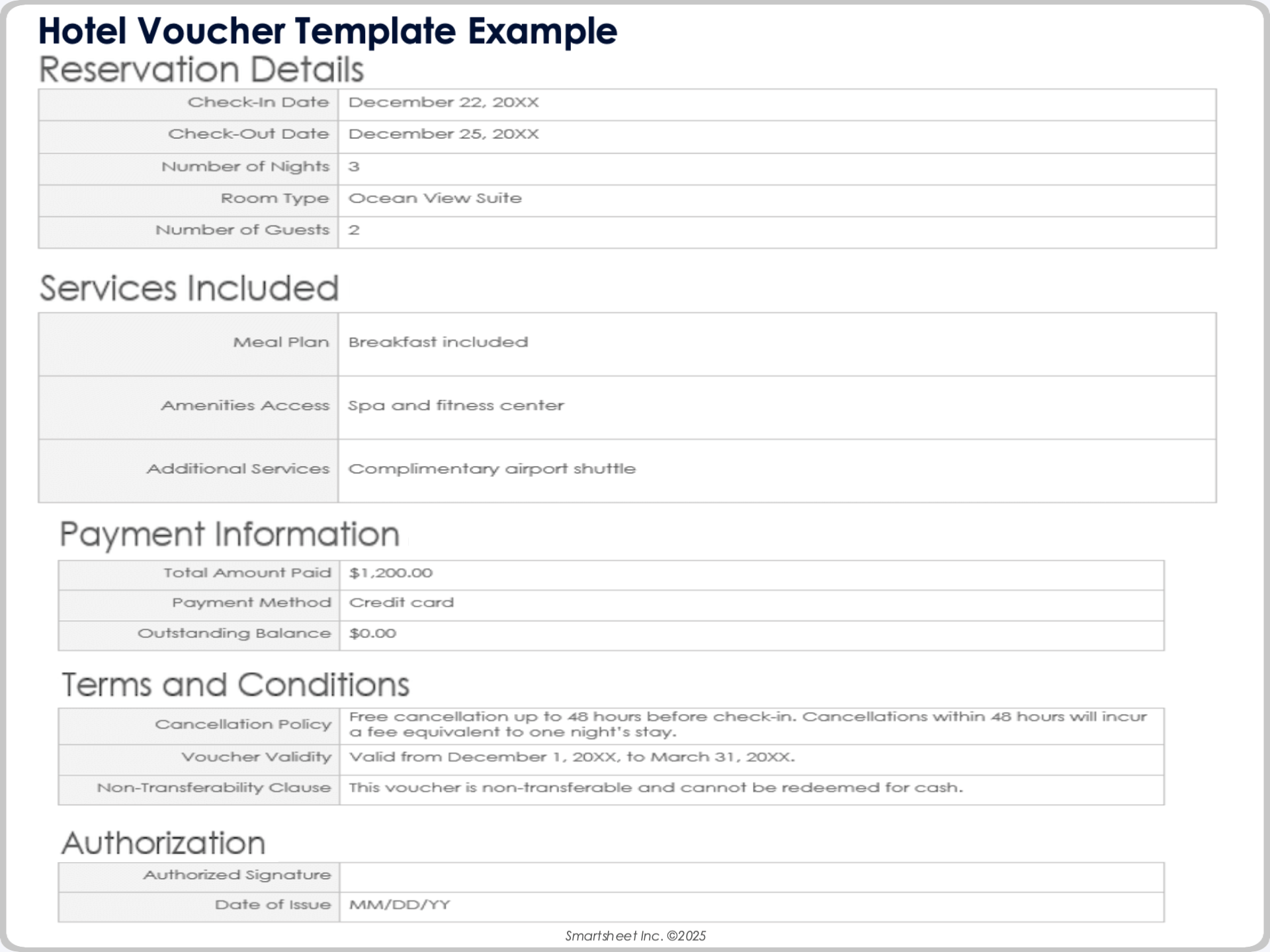 Esempio di modello di voucher alberghiero
