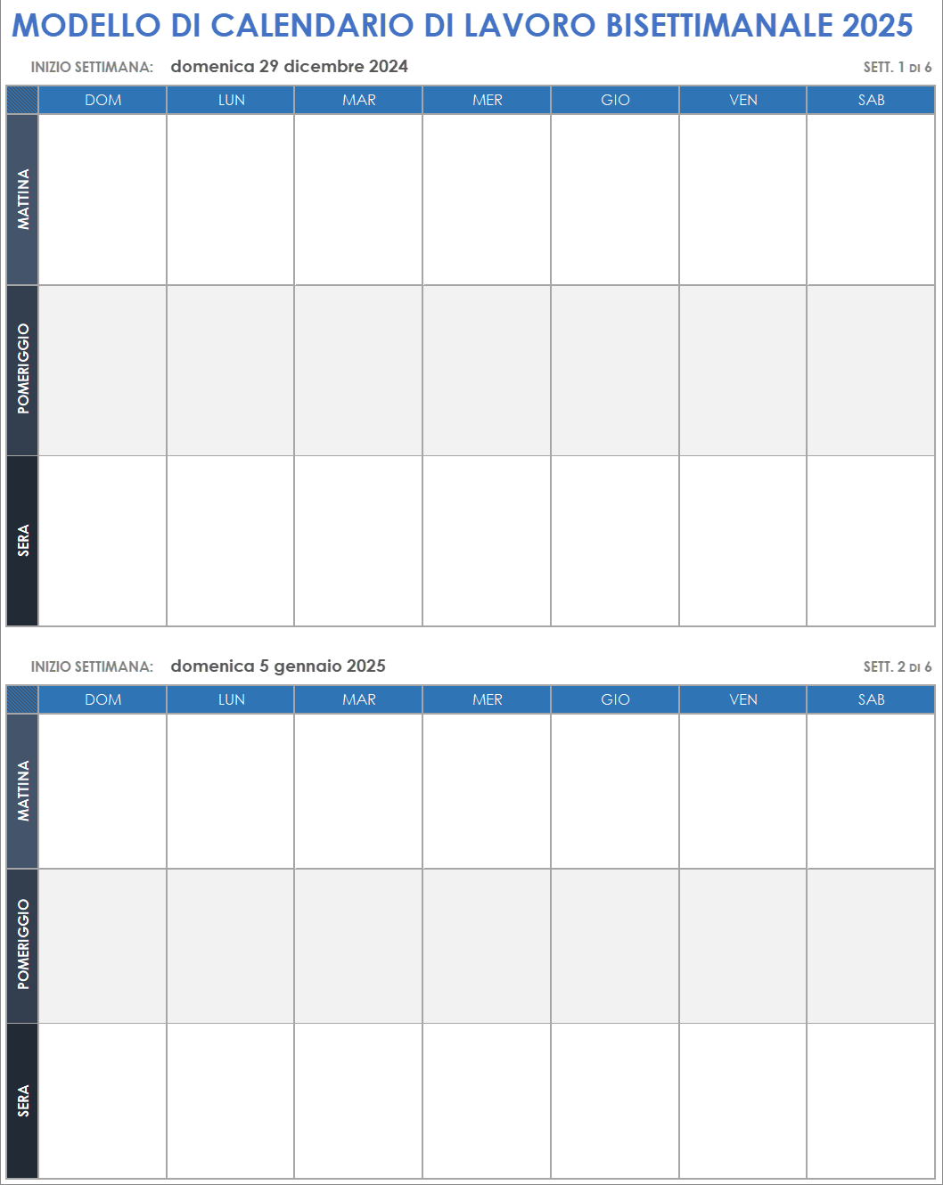 Modello di calendario di lavoro bisettimanale