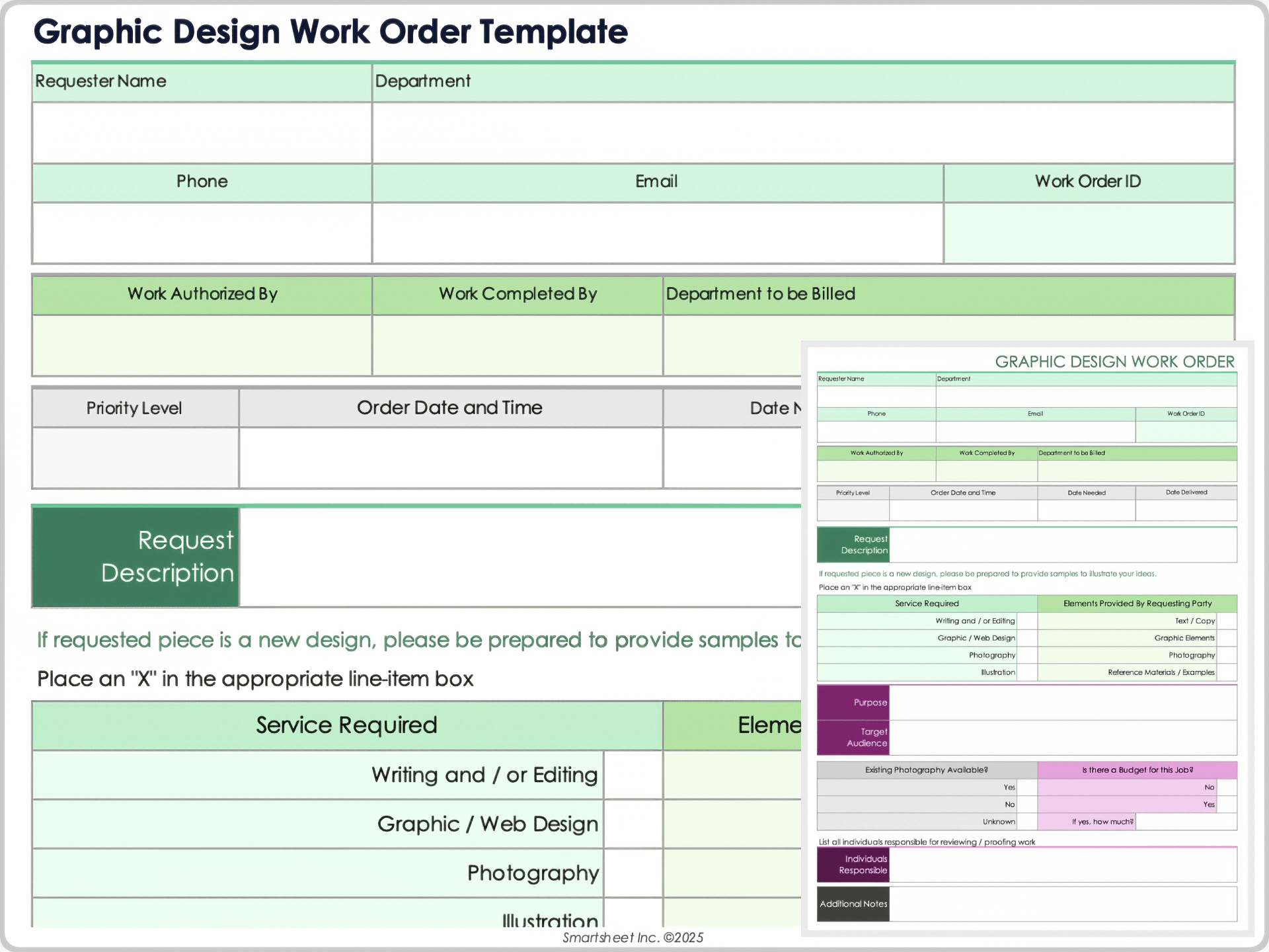 Modello di ordine di lavoro di design grafico
