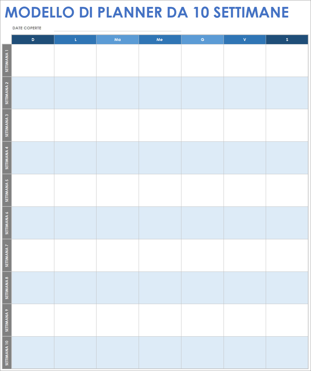  Modello di agenda da 10 settimane