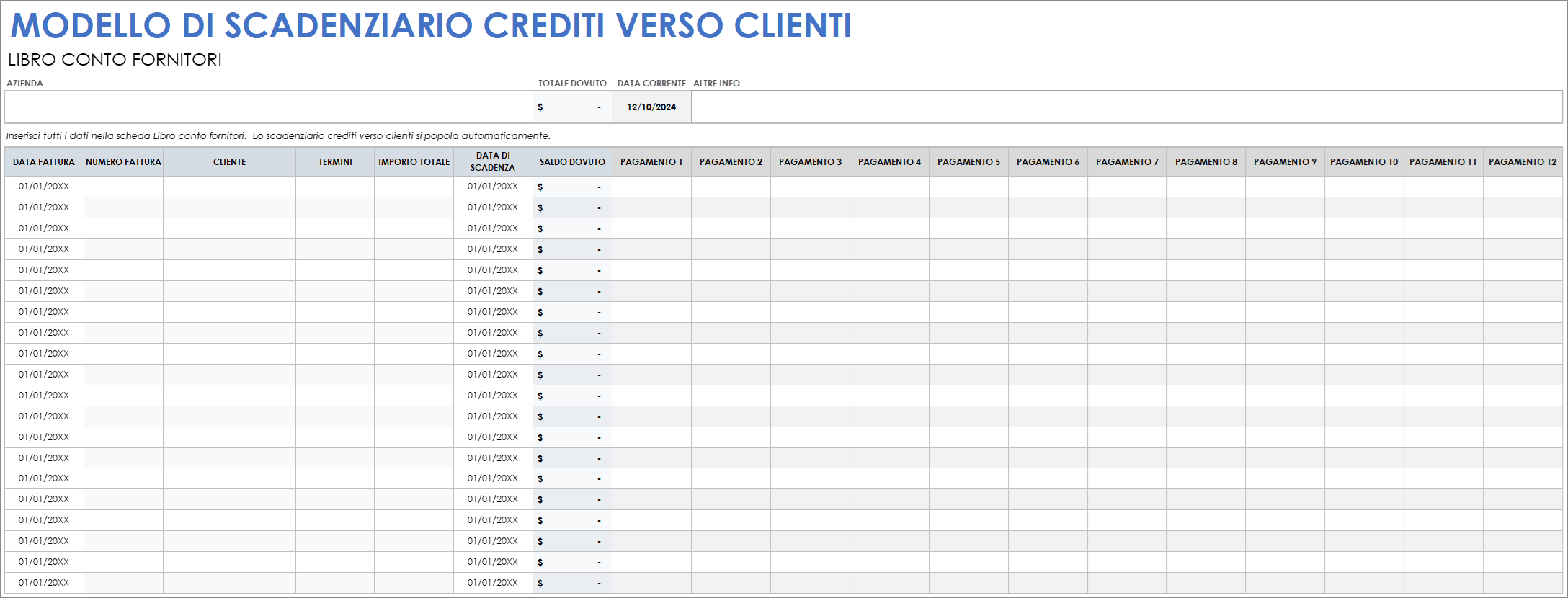  Modello di scadenza dei conti clienti