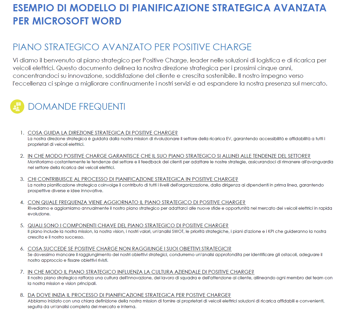 Esempio di modello di pianificazione strategica avanzata per Microsoft Word