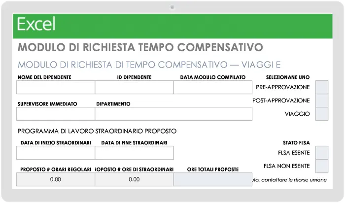 Modello di modulo di richiesta di compensazione straordinari