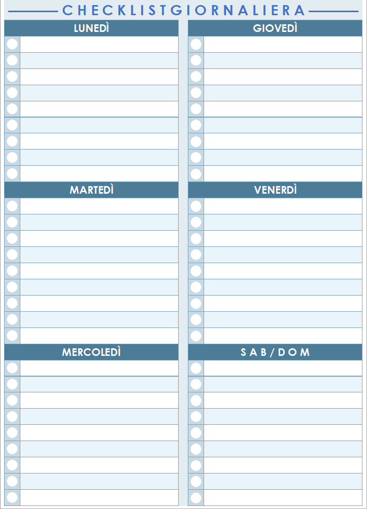 Modello di checklist giornaliera