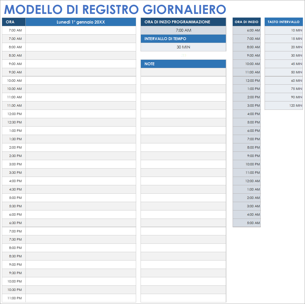 Modello di registro giornaliero