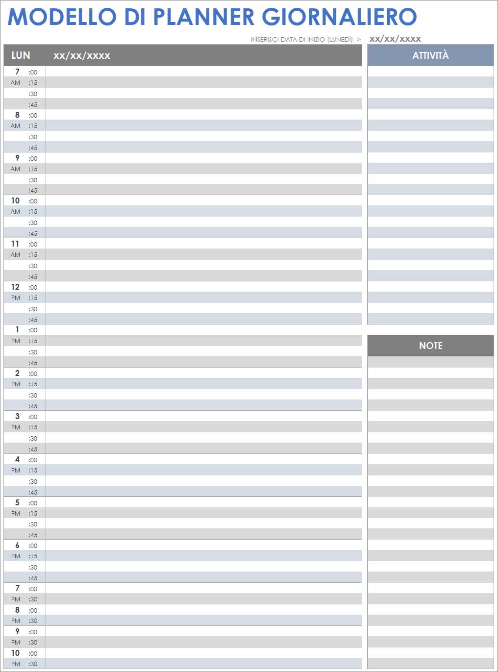 Modello di planner giornaliero