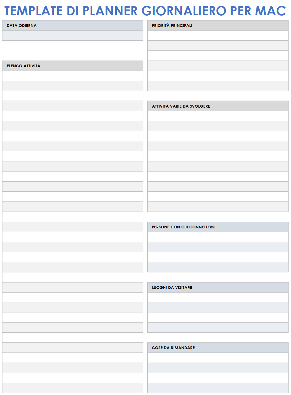 Modello di planner giornaliero per Mac