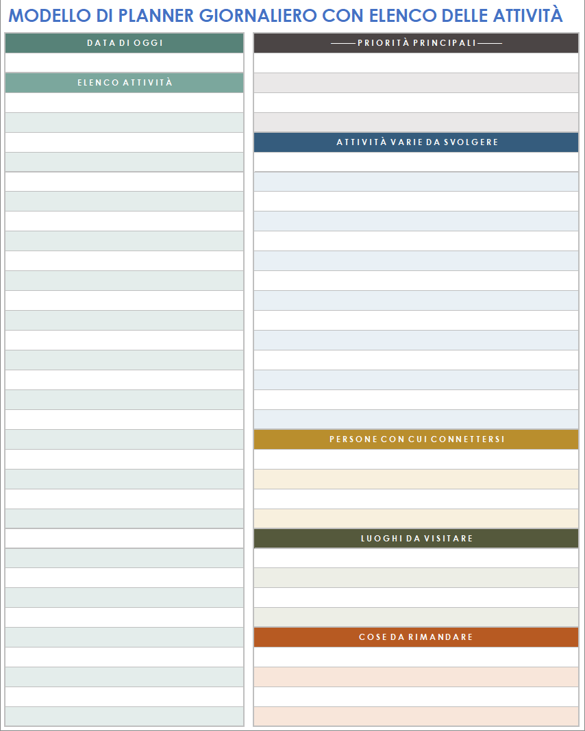 Modello di planner giornaliero con elenco delle attività