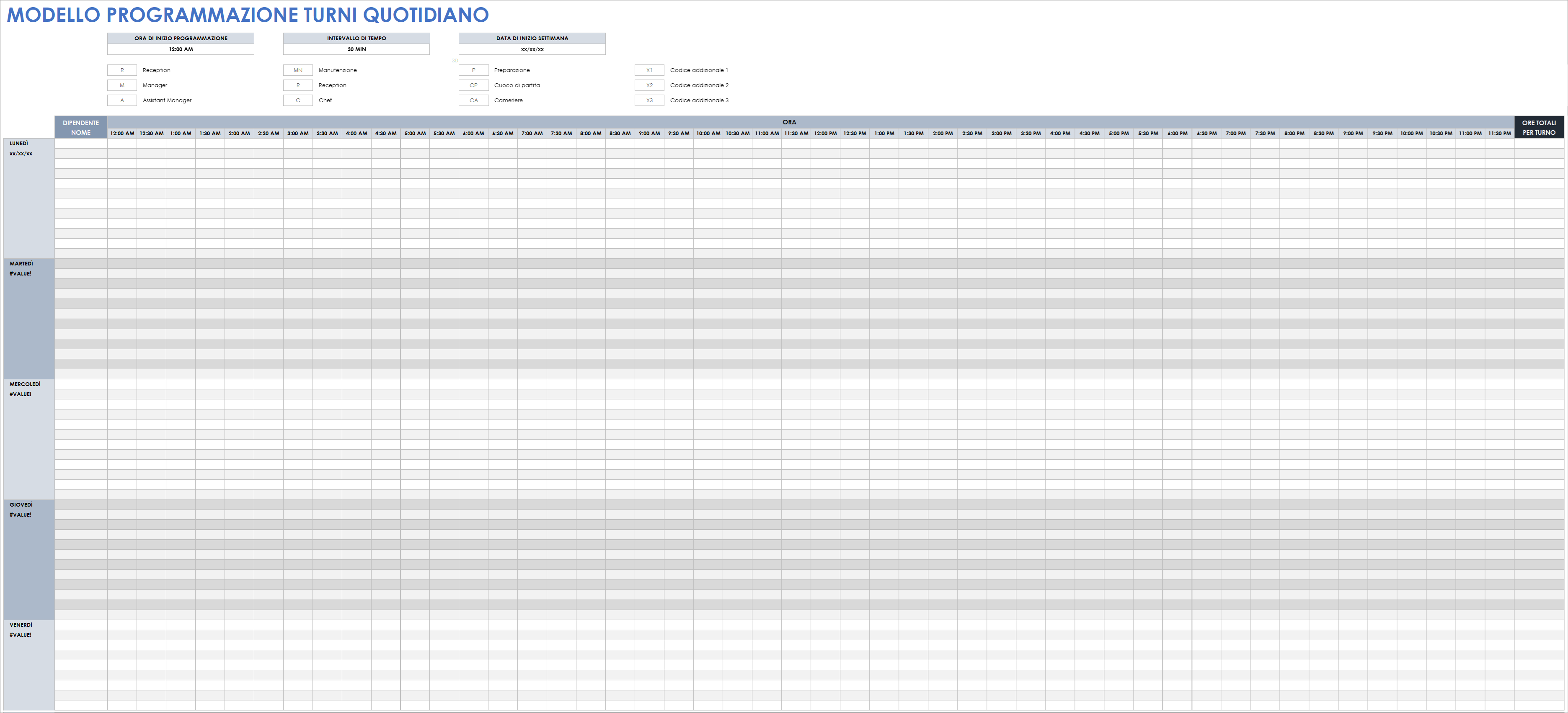 Modello di calendario turnazione