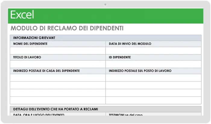 Modello di modulo di reclamo dei dipendenti