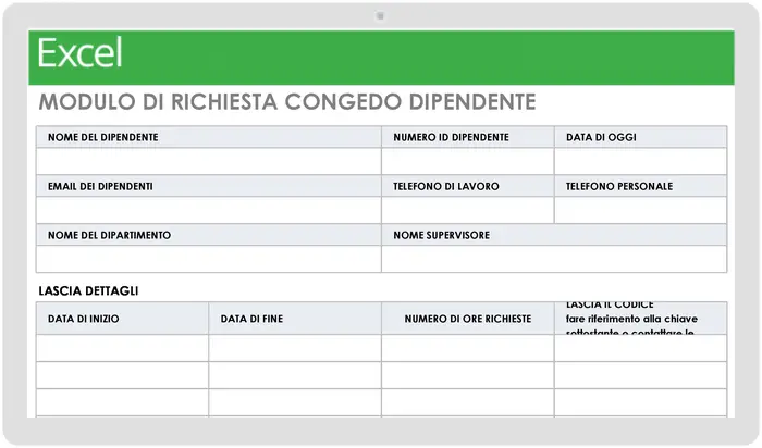 Modello di modulo di richiesta di congedo per dipendenti