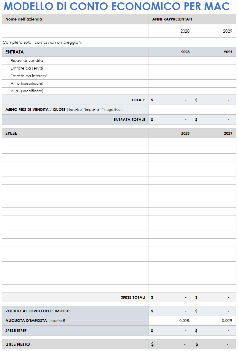Modello di conto economico per Mac