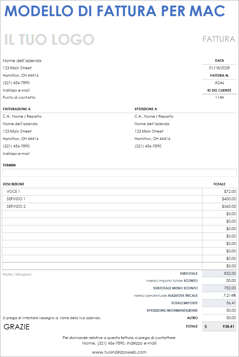 Modello di fattura per Mac